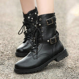 2019 New Buckle Winter Motorcycle Boots Women British Style Ankle Boots Gothic Punk Low Heel ankle Boot Women Shoe Plus Size 43 - webtekdev