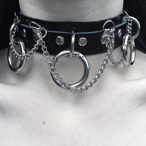 InstaHot Punk Style Gothic Dark Black Sexy Chocker Chain Necklace Women PU Leather Adjustable Collar Necklet Chaplet Metal Chain (Chocker) - webtekdev