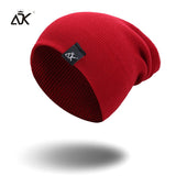 Cotton Blends Hip Hop Beanies For Girl Winter Cap Label Knitted Hat Female Unisex Solid Color Bonnet Casual Slouchy Skullies - webtekdev