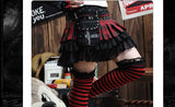 Japanese Harajuku Style Gothic Punk Lolita Black and Red Tartan Plaid Rivet Mini Tiered Skirt/Waist Bag Included - webtekdev
