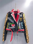 2019 Spring New fashion brand Thailand style rivet beading graffiti embroidery cartton locomotive Pu leather short jacket wq845 - webtekdev