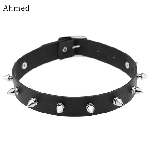 Ahmed Harajuku Spike Rivet Choker Belt Collar Women Pu Leather Goth Necklace for Women Party Club Chocker Sexy Gothic Jewelry - webtekdev