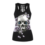 Raisevern 3D Skull Print Black Tops Sleeveless Hollow Out O Neck Tank Vest Female Bodybuilding Fitness Sporting Shirts Dropship - webtekdev