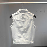 Rivet Hole Black Denim Vest For Women Jeans Veste Femme Casual Sleeveless Jacket Single-breasted Pocket Female Waistcoat White - webtekdev