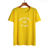 Streetwear Fashion Women Clothes T Shirt Rock and Roll Stole My Soul Letters Tshirt Hipster Music Harajuku Letters Tee Shirt - webtekdev