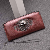 Punk Style Skull PU Leather Wallets Fashion Designer Wallet for Women Purse Vintage Ladies Card Holder Mobile Phone Clutch Bag - webtekdev