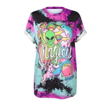 New Women Blusa Alien Letter Print Tees Short Sleeves Loose Soft Couple Wear Long Length Tshirts Punk Leisure T shirt Women - webtekdev