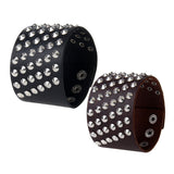 Unisex Gothic Rock 6 Rows Metal Stud Spikes Rivet PU Leather Wide Wristband Bangle - webtekdev