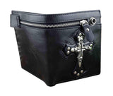 Mens Gothic Cross Clasp Leather Wallet with Antique Biker Chain Black - webtekdev