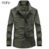 MANLI AFS Jeep Mens Shirt Breathable 2018 Fall Warm Business Men Shirt Long Sleeve 100% Pure Cotton Sports Hiking Shirts 4XL - webtekdev