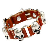 Punk Gothic Men Jewelry Silver Color Skull Charm Genuine Leather Bracelet Belt Buckle Skeleton Bangle Vintage Fashion Wristbands - webtekdev