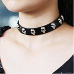 Punk Skull choker Goth Choker Necklace women leather Collar Chocker men Halloween statement jewelry - webtekdev