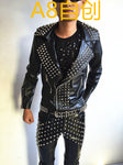 Punk rock band DJ men's singer costume non mainstream clothing stylist right Zhilong rivet Leather Men singer costumes jacket - webtekdev