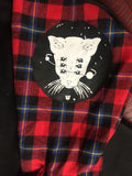 Patchwork Plaid Stripe Cat Gothic Print Drawstring Hooded Pocket Harajuku Women/Men T Shirt Streetwear T-Shirt Top Punk Tee Top (Black One Size) - webtekdev