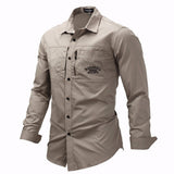 Fredd Marshall 2019 Fashion Military Shirt Long Sleeve Multi-pocket Casual Shirts Brand Clothes Army Green Camisa Masculina 117 - webtekdev