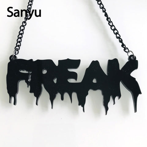 Exaggerated English Letter Freak Black Acrylic Pendant Necklace for Women Men New Fashion Unisex Hiphop Cool Punk Necklace 2019 - webtekdev