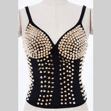 Quality Women Fashion Sexy Lingeries Glitter Rivet Black Club Punk Dance Bra Top waist trainer corset Gothic Gold corsets - webtekdev