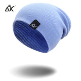 Cotton Blends Hip Hop Beanies For Girl Winter Cap Label Knitted Hat Female Unisex Solid Color Bonnet Casual Slouchy Skullies - webtekdev