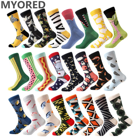 MYORED 1 pair men socks combed cotton cartoon animal bird shark zebra corn watermelon sea food geometric novelty funny socks - webtekdev