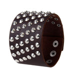 Unisex Gothic Rock 6 Rows Metal Stud Spikes Rivet PU Leather Wide Wristband Bangle - webtekdev