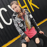 LORDXX Black Leopard Leather Jacket Women 2018 Autumn Winter Fashion Turn-down collar Punk Rock Studded Jackets Ladies coats - webtekdev