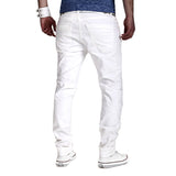 LASPERAL Fashion Solid White Jeans Men Sexy Ripped Hole Distresses Washed Skinny Jeans Male Casual Outerwear Hip Hop Pants 2019 - webtekdev