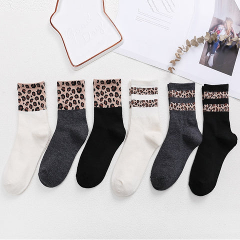 Hot Sale Leopard Women Socks Spring Autumn Retro Animal Print Cotton Blends Socks Fashion Trendy Color-contrast Vintage Socks - webtekdev