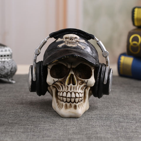 MRZOOT Resin Craft Statues For Decoration Skull Wearing Headphones Music Bar Decoration Creative Skull - webtekdev