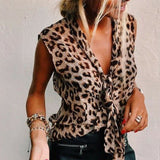 2019 Sexy Leopard Print Tie Front Camis Blouse Top Summer Fashion Sleeveless Tee Tops Women's Shirt Tank Sexy Vest Female Blusas - webtekdev