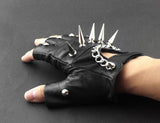 Mens Rivet Spike Punk Rocker Driving Motorcycle Biker Leather Fingerless Gloves - webtekdev