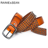 Real Leather 4-Row Studded Belt (Round Studs) - webtekdev