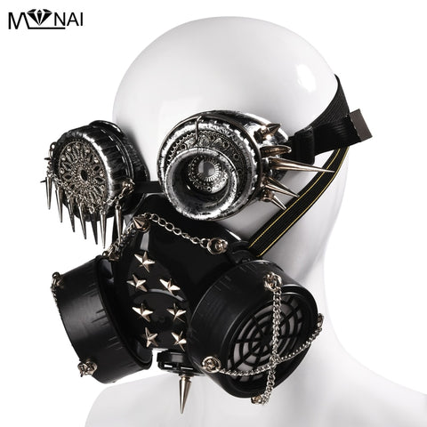 Steampunk Gothic Vintage Spikes Gas Mask Goggles Cosplay Props Halloween Costume Rivet Masks with Glasses Accessories Men/Women - webtekdev