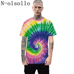 N-olsollo New Fashion Gradual Tie-dyed Mens Tshirts 2019 Summer T-shirts Couple Clothes Knitted Loose Casual Male Tee Shirts Top - webtekdev