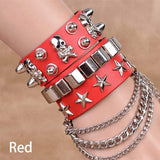 Gothic Skull Punk Jewelry Men Bracelet Women men punk skull Bracelet Rivet Leather Cuff Bangle W/Adjustable Button - webtekdev