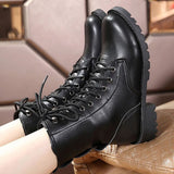 Ankle boots for women black large size 4.5-10 fleeces motorcycle boots increase comfortable leather boots women spring - webtekdev