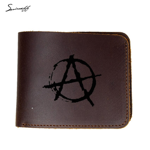 Genuine Leather Wallet Male Anarchy Punk Rock Bedlam Evil Anarchist War Rocker Anarchism Vintage Handmade Gift Purse Wallets (brown wallet) - webtekdev