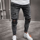 Smart Trousers For Men Mens Skinny Stretch Denim Pants Distressed Ripped Freyed Slim Fit Jeans Trousers Black Mens Sweatpants - webtekdev