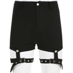Women Sexy Goth Shorts with Garter Leg Ring Club Slimming Shorts High Waist Pole Dance Bandage Tight Short Pants Harajuku Shorts - webtekdev