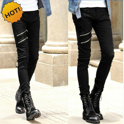 Wholesale 2020 Fashion summer Men's jeans man Teenagers biker skinny Mens sulee jeans male denim Double zipper black pants - webtekdev