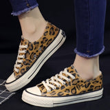 SJJH Women Canvas Leopard Sneakers High Low Top Comfortable Shoes Vulcanize Flats Casual Chaussure Lace-up Ladies Footwear D004 - webtekdev