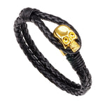 Double Layer Skull Charm Bangle Men Leather Cord Bracelet&Bangle Black Leather Bracelet For Men Wristband Jewelry YWQR2288 - webtekdev