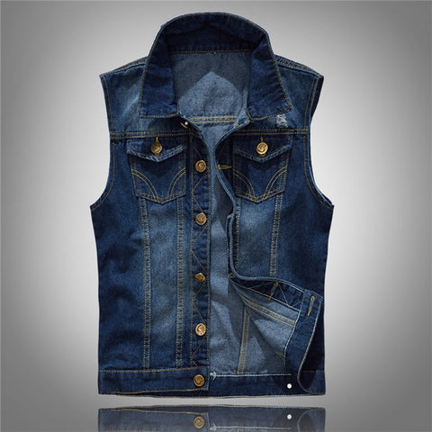 Brand Casual Jeans Sleeveless Jacket Vest Men Streetwear Blue Denim Cardigans Vest  Plus Size 5XL Cowboy Waistcoat Mens Jackets - webtekdev