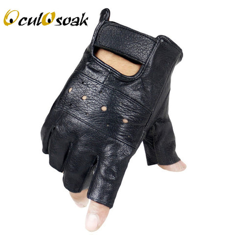 2019 New Style Mens Sheep Leather Driving Gloves Fitness Gloves Half Finger Tactical Gloves Black Guantes Luva (as picture One Size) - webtekdev
