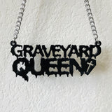 Cool Punk Hollow Out Black English Letter Graveyard Queen Acrylic Pendnant Necklace Exaggerated Halloween Fashion Necklace 2019 - webtekdev