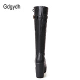 Gdgydh Hot Sale Spring Autumn Lacing Knee High Boots Women Fashion White Square Heel Woman Leather Shoes Winter PU Large Size 43 - webtekdev