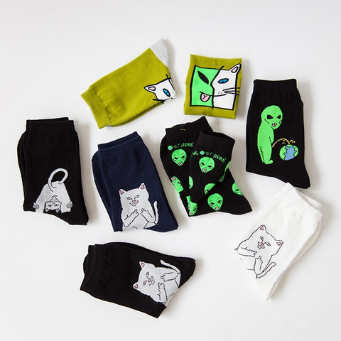 New Mid Crew Socks Lord Normal Alien Cat ET Pop-Up Spaced WE OUT HERE Skater come in peace Men Road Trip 34-43 - webtekdev