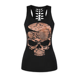 Raisevern 3D Skull Print Black Tops Sleeveless Hollow Out O Neck Tank Vest Female Bodybuilding Fitness Sporting Shirts Dropship - webtekdev
