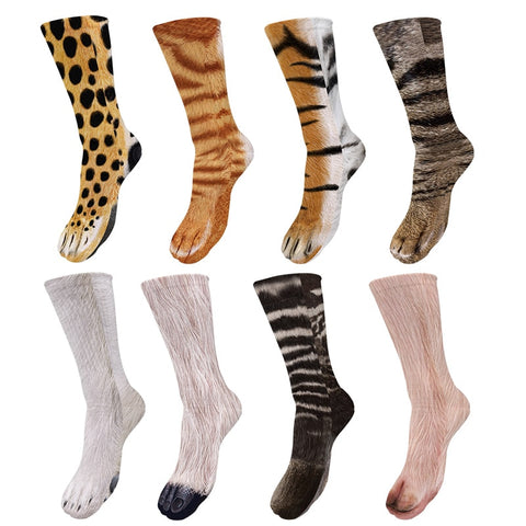 New Funny Socks 3D Paw Printed Animal Socks Women Cat Zebra Leopard Panda Paw Long Cotton Socks  for Women Men Unisex - webtekdev