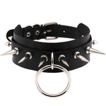 New O-Round Punk Rock Gothic Chokers Women Men PU Leather Silver Spike Rivet Stud Collar Necklace Statement Club Party Jewelry - webtekdev