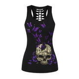 Raisevern 3D Skull Print Black Tops Sleeveless Hollow Out O Neck Tank Vest Female Bodybuilding Fitness Sporting Shirts Dropship - webtekdev
